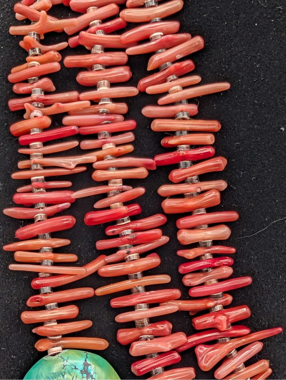 Vintage Large Turquoise Red Coral Branch 925 Sterling Silver Statement Necklace